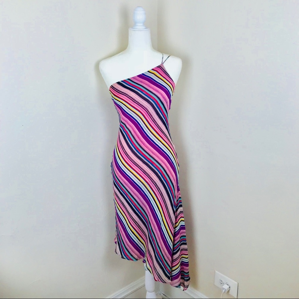 Asymmetrical Silk 🌈 One Shoulder Rainbow Dress